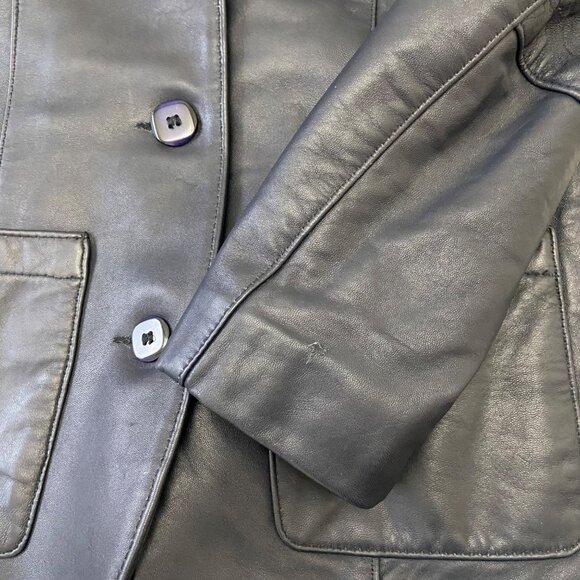 Vintage Dark blue Leather Womens Blazer Americano Jacket Medium Notch Lapel … - Picture 14 of 16
